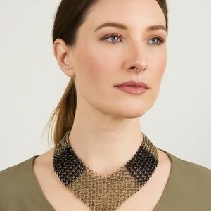 Dramatic Gold and Black Thick Chain V Statement Necklace